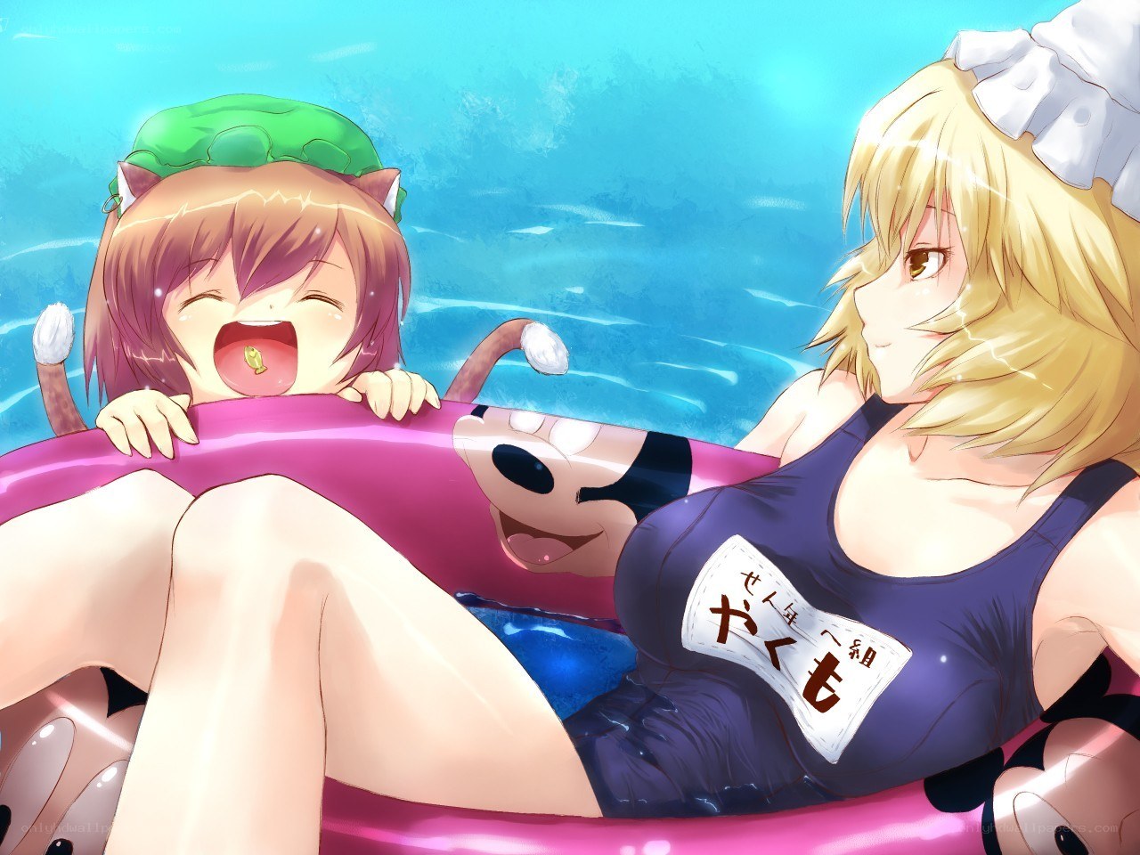 Anime girls in pool float