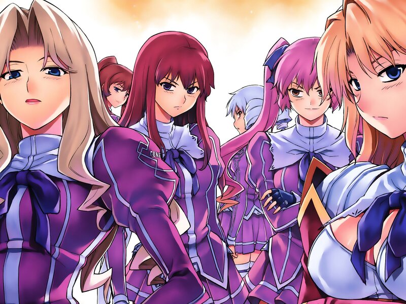 anime girls in purple uniforms