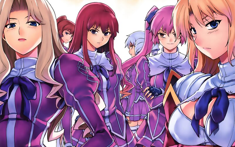 anime girls in purple uniforms