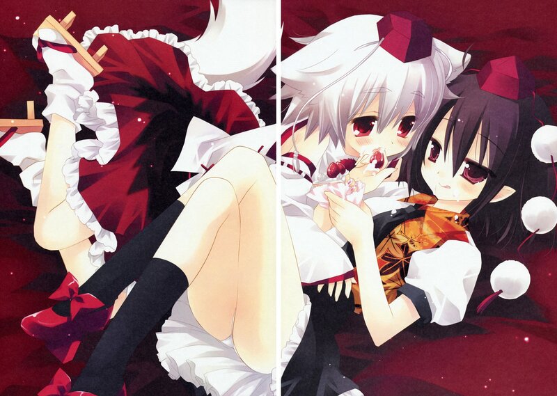 anime girls in red and white