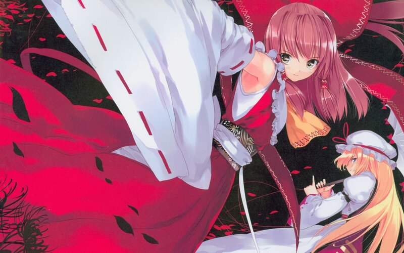 Anime girls in red and white