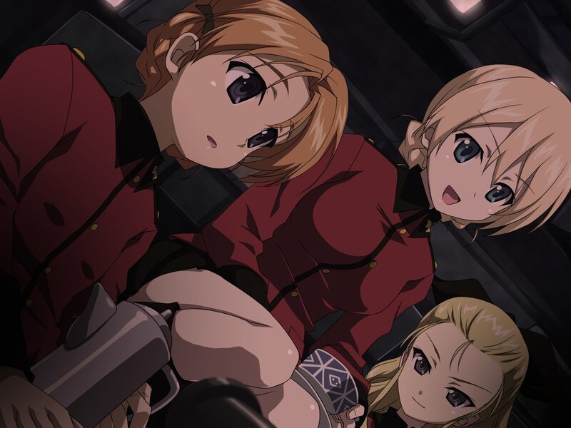 anime girls in red uniforms