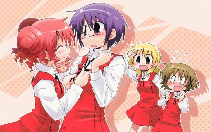 anime girls in red uniforms