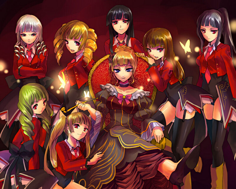 anime girls in red uniforms