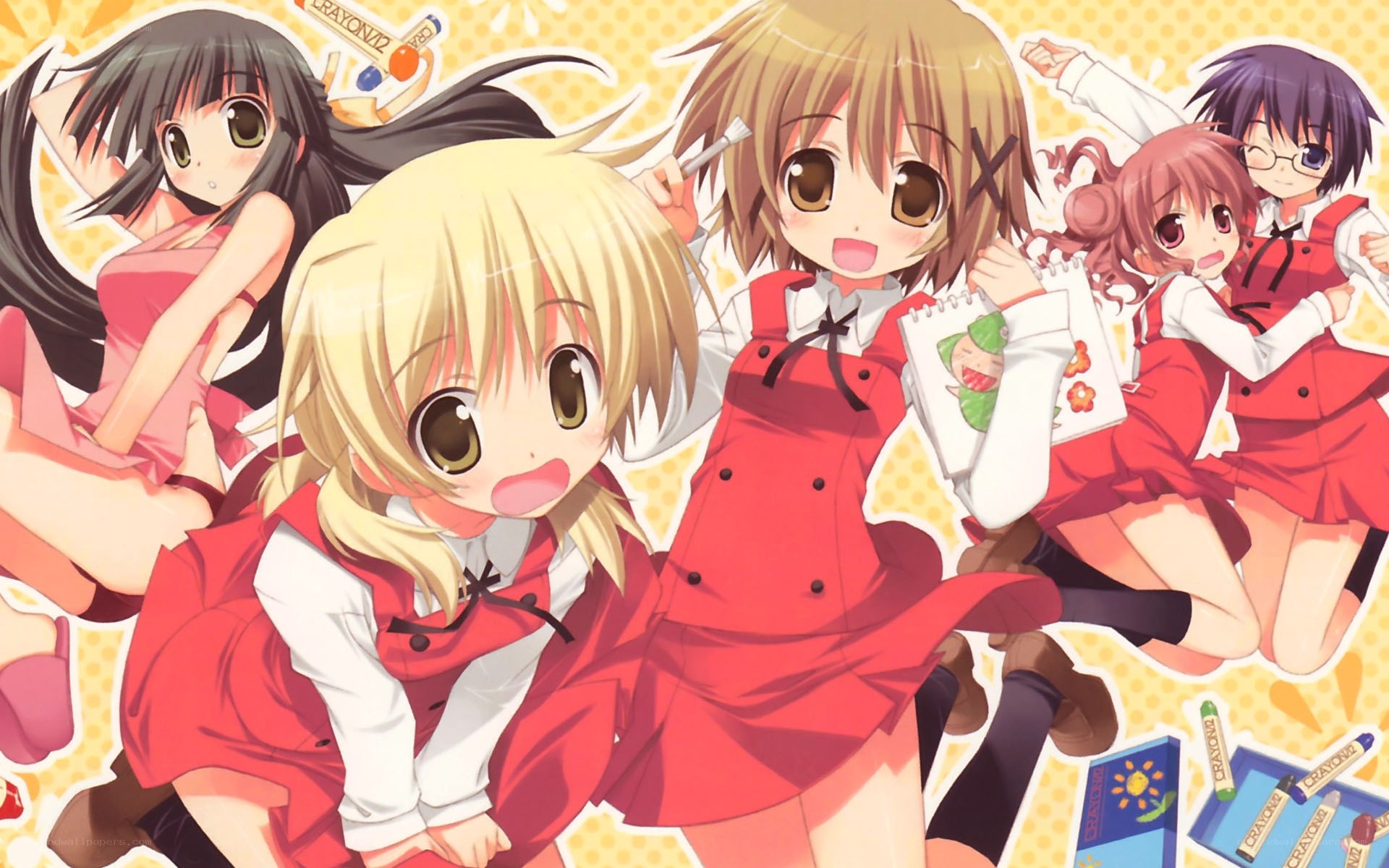 anime girls in red uniforms