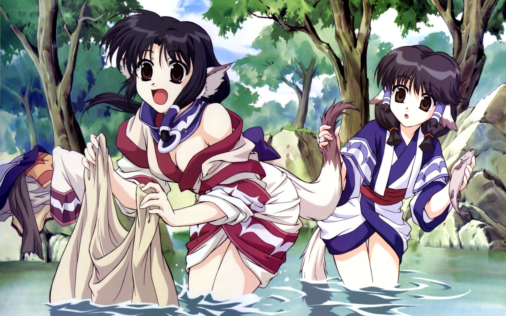 anime girls in river
