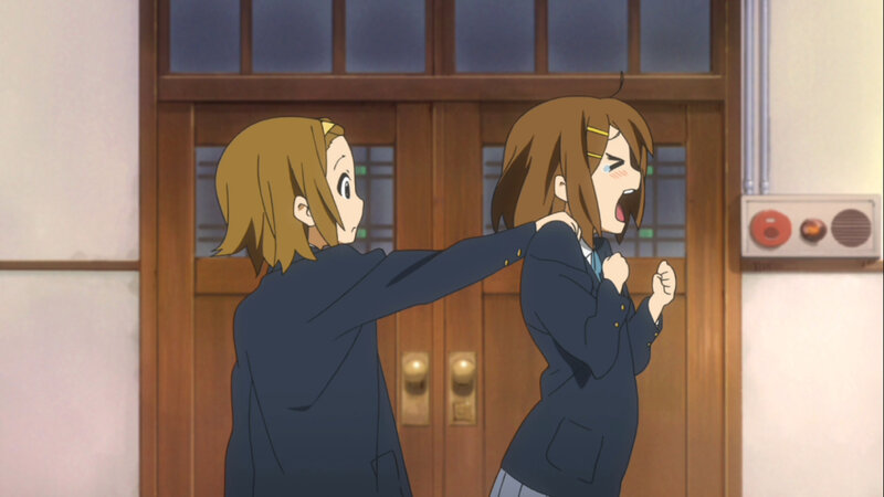 anime girls in school hallway