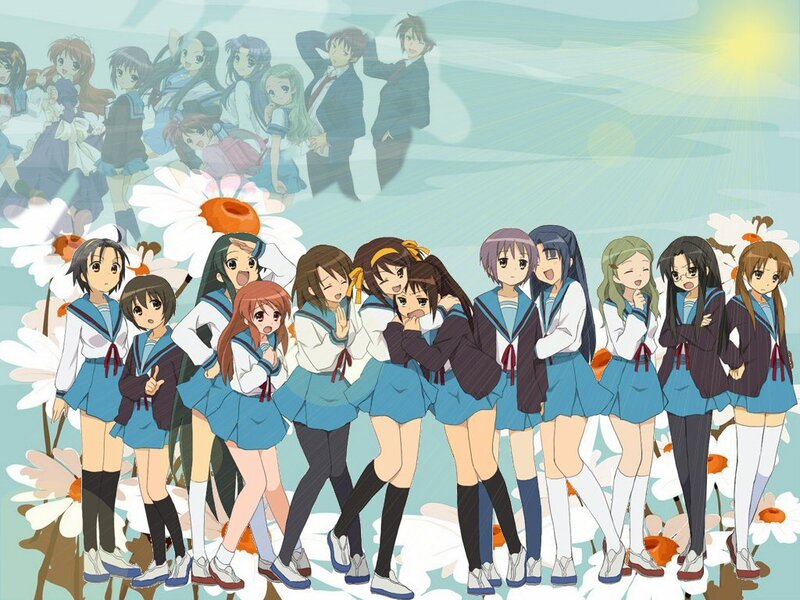 Anime girls in school uniforms