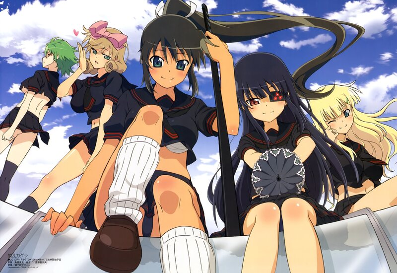 Anime Girls in School Uniforms — Blue, Cheerful, Afternoon, School Uniform