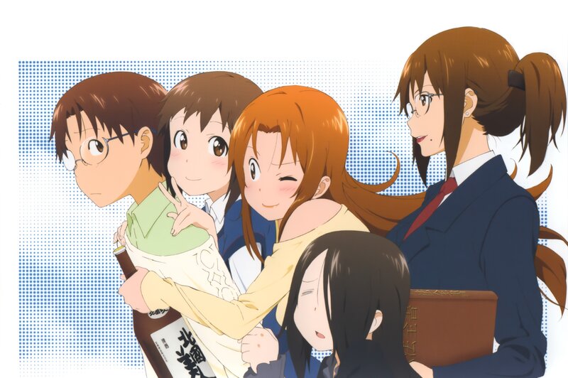 Anime Girls in School Uniforms — Blue, Cheerful, School Uniform, Glasses