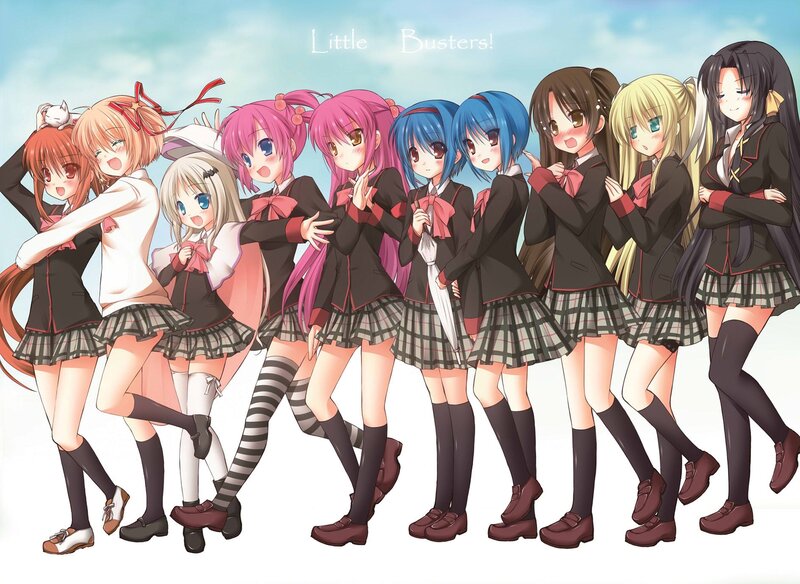 Anime Girls in School Uniforms — Blue, Playful, Afternoon, School Uniform