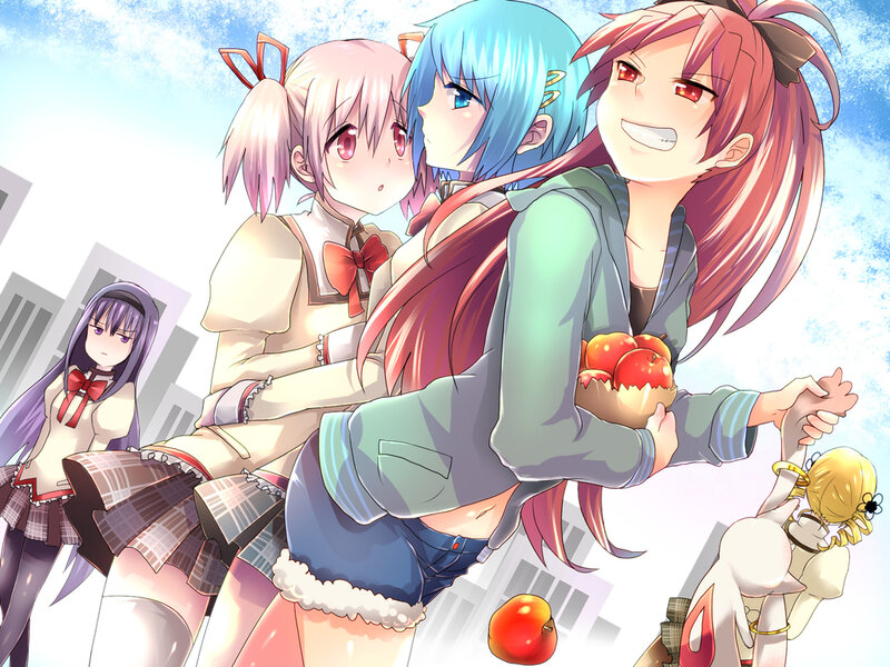 Anime Girls in School Uniforms — Blue, Playful, Afternoon