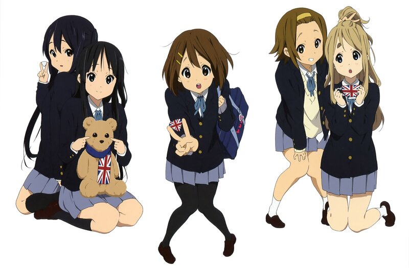 Anime Girls in School Uniforms — Blue, Playful, Teddy Bear