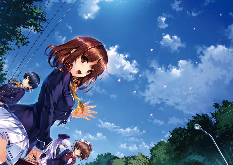 Anime Girls in School Uniforms — Blue, Serene, Afternoon, School Uniform