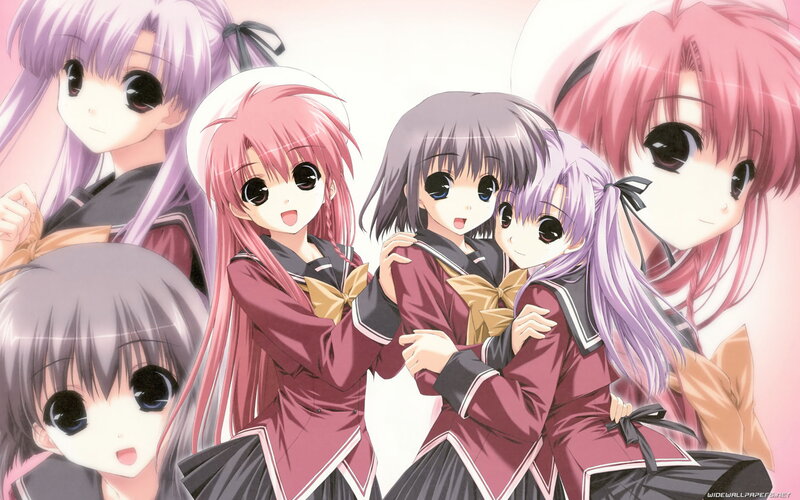 Anime Girls in School Uniforms — Pink, Cheerful, School Uniform
