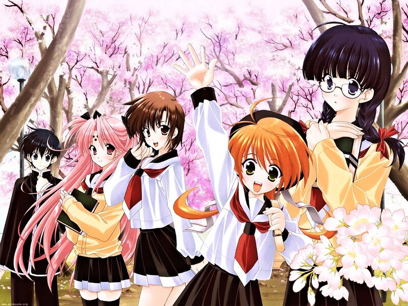 Anime Girls in School Uniforms — Pink, Cheerful, Spring, Cherry Blossoms