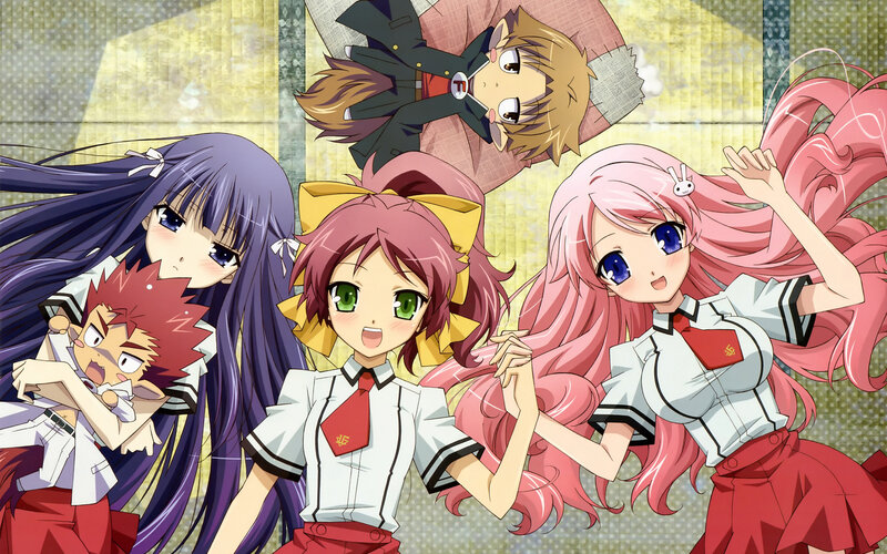 Anime Girls in School Uniforms — Pink, Playful, School Uniform