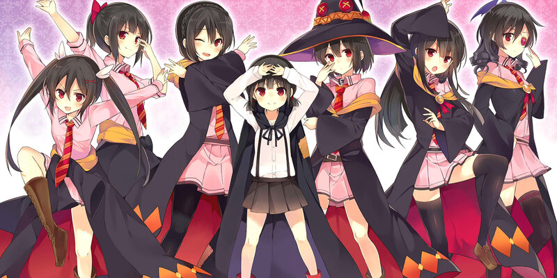 Anime Girls in School Uniforms — Pink, Playful, School Uniform, Witch Hat, Magic