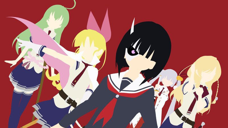 Anime Girls in School Uniforms — Red, Dramatic, Digital Art