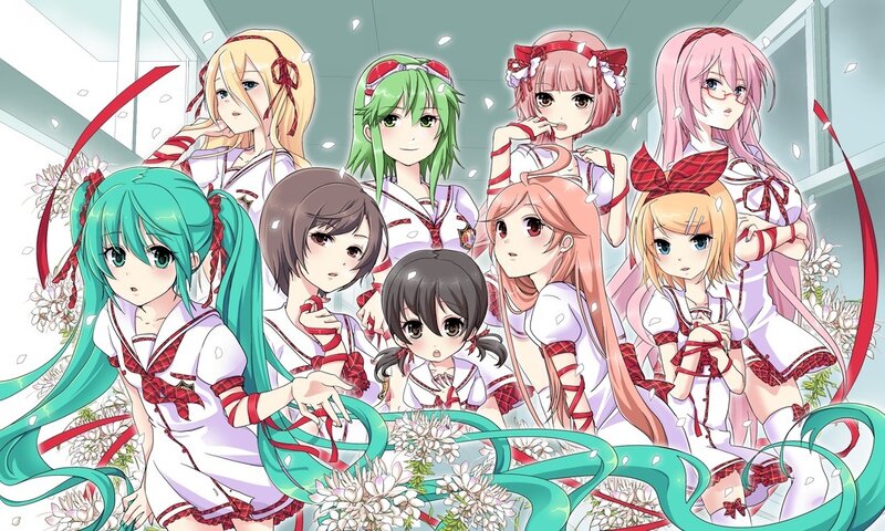 Anime Girls in School Uniforms — White, Cheerful