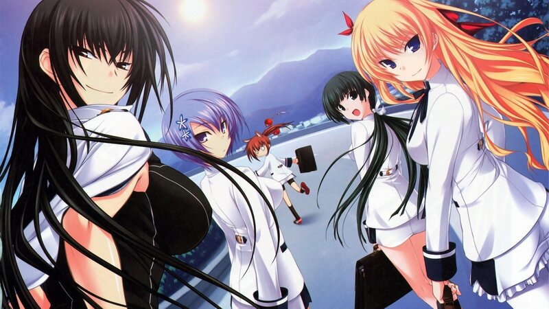 Anime Girls in School Uniforms — White, Dramatic, Afternoon