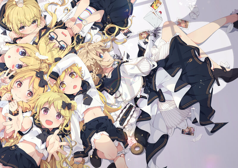 Anime Girls in School Uniforms — White, Playful, Digital Art