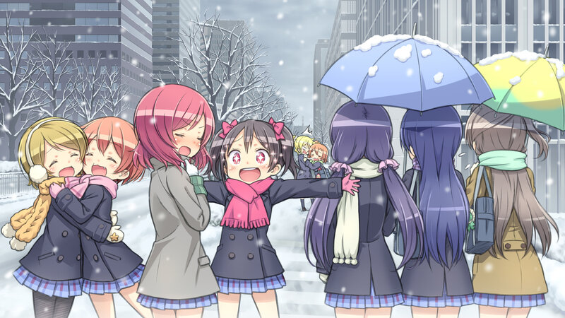 Anime Girls in Snow — Blue, Playful