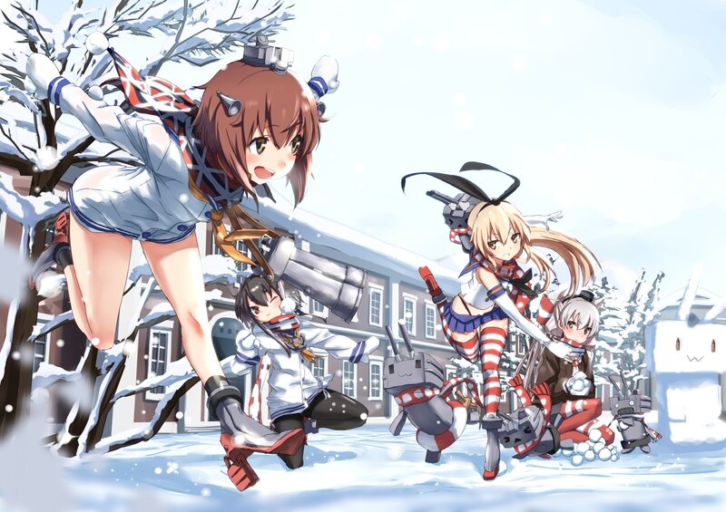 Anime Girls in Snow — White, Playful