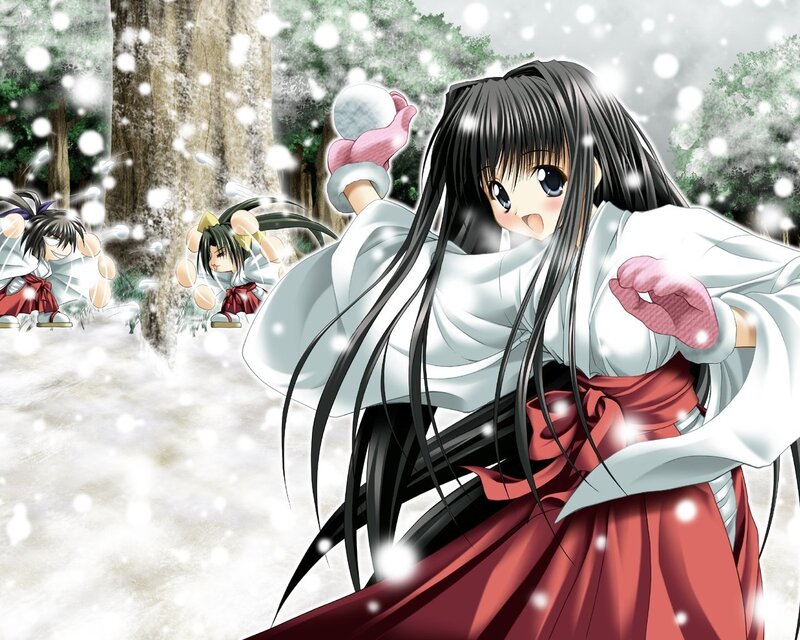 Anime girls in snowball fight