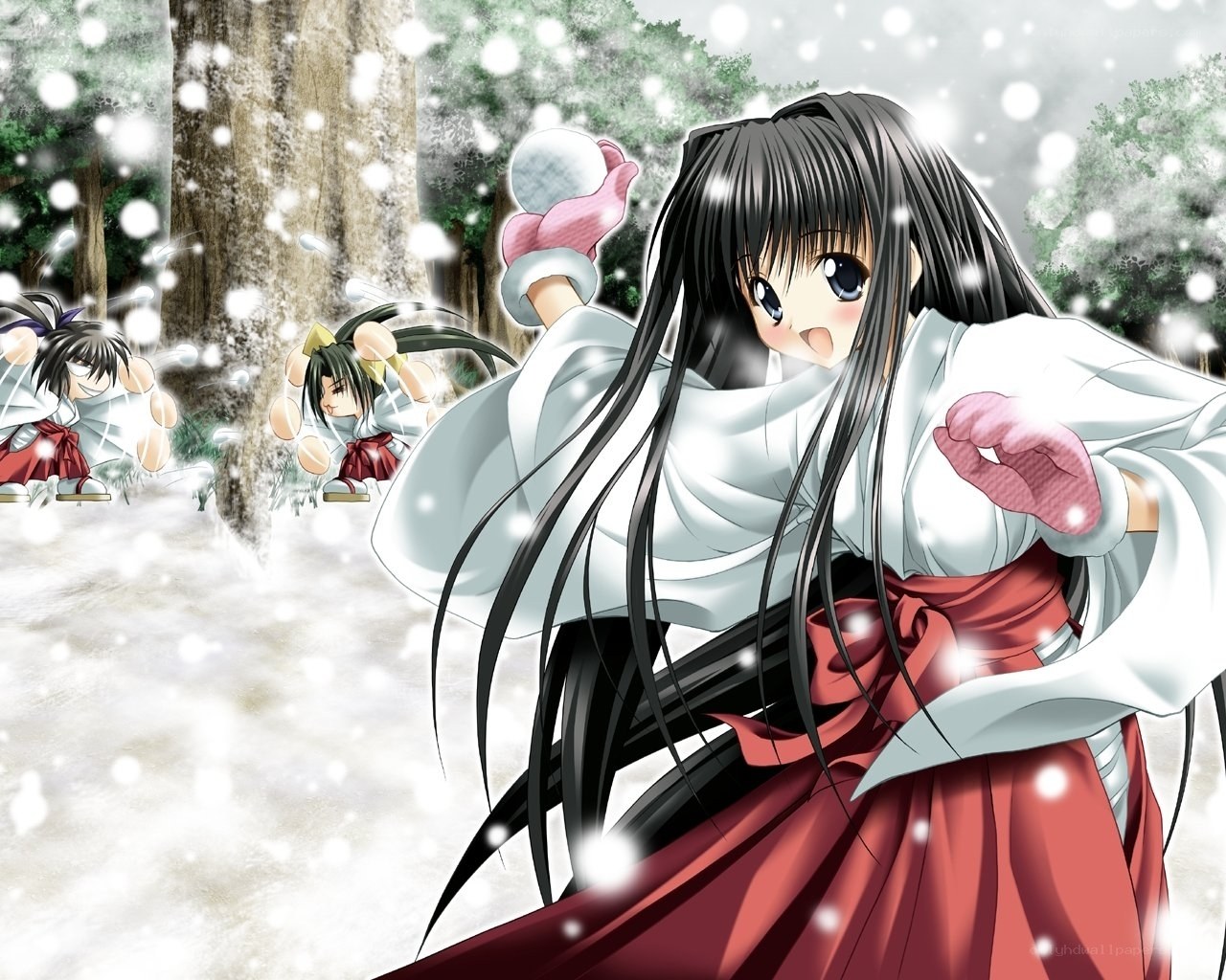 Anime girls in snowball fight