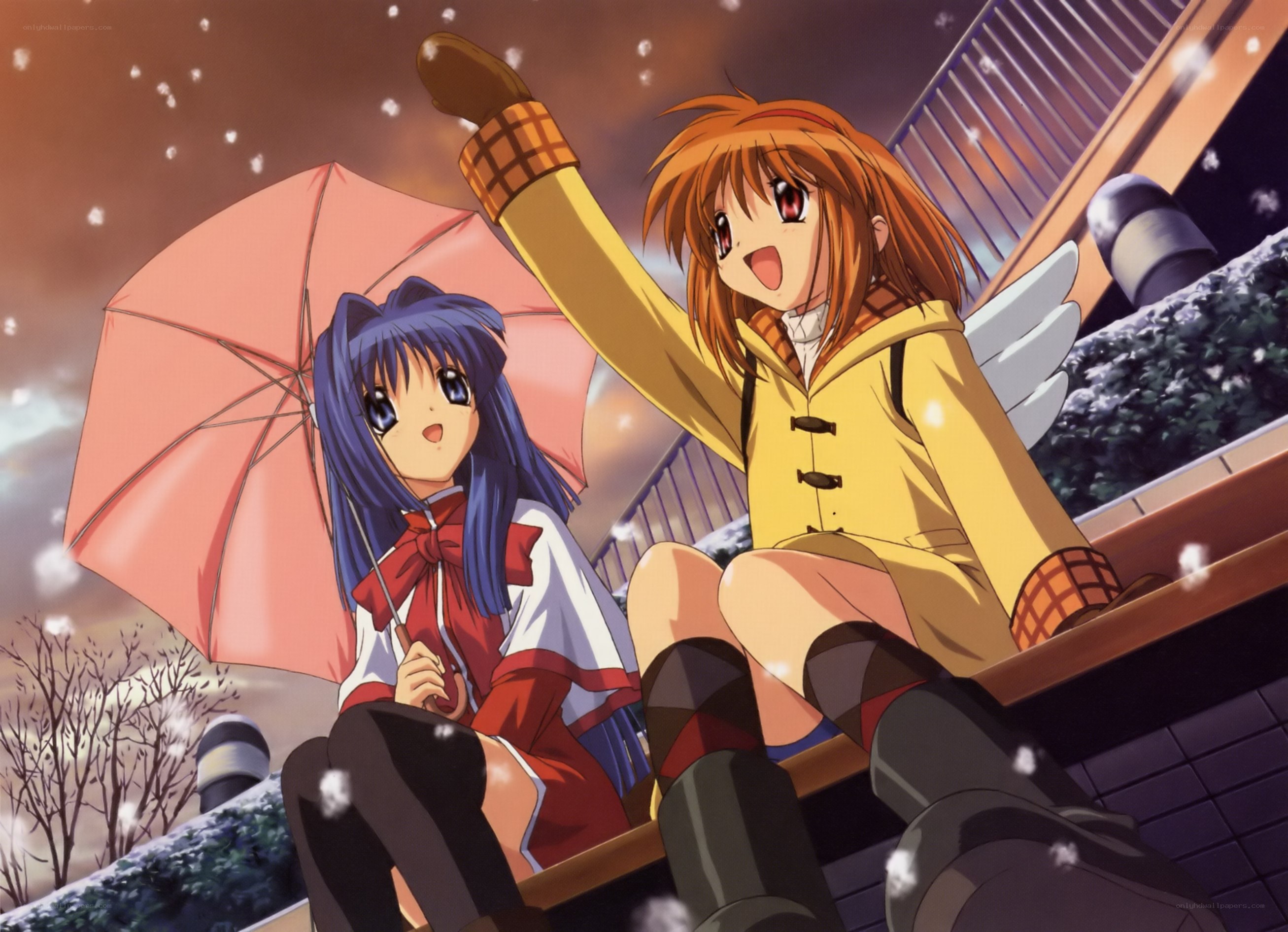 Anime girls in snowfall