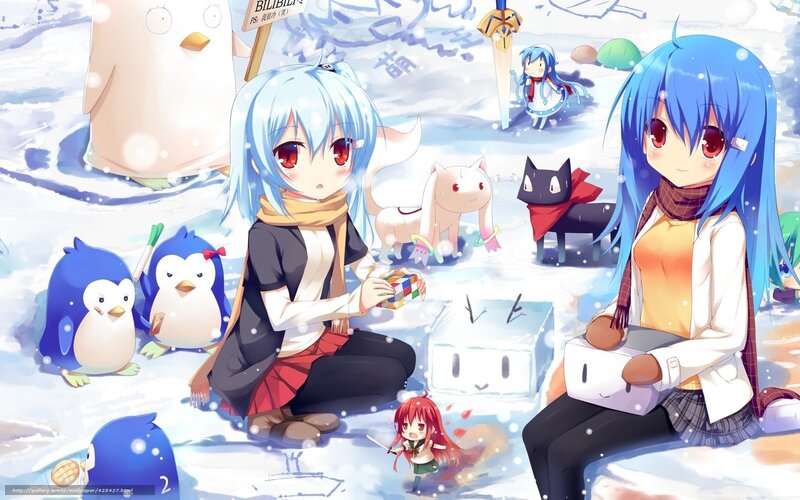 Anime girls in snowy scene