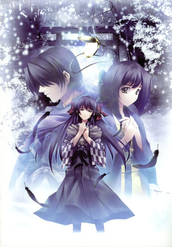 anime girls in snowy shrine