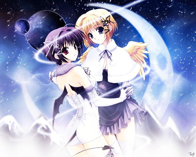 Anime girls in space embrace