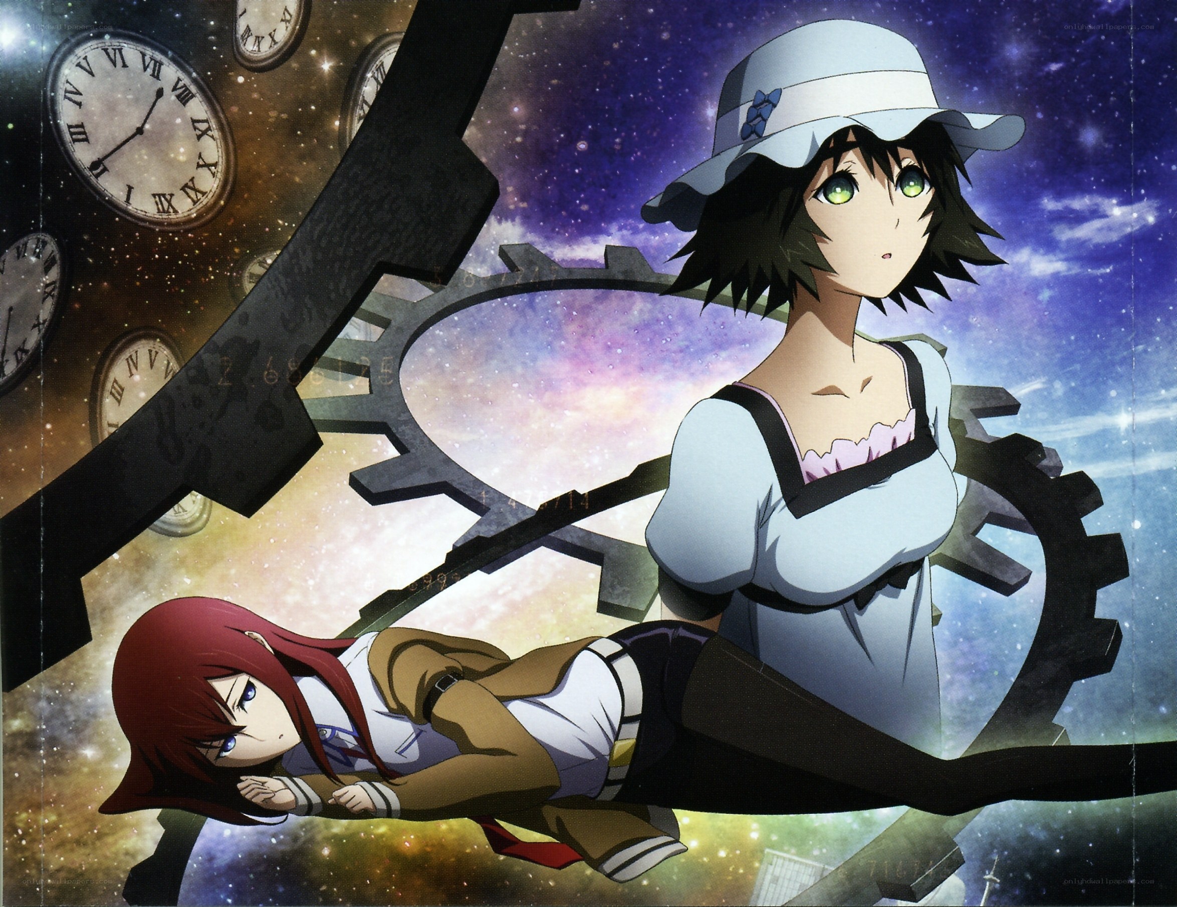 anime girls in space with clocks