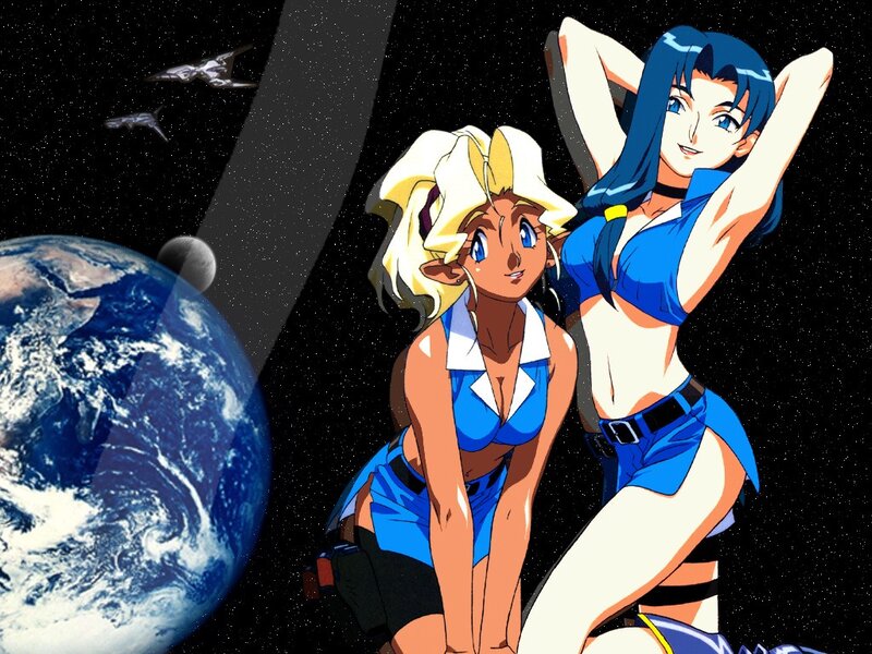 Anime girls in space with Earth