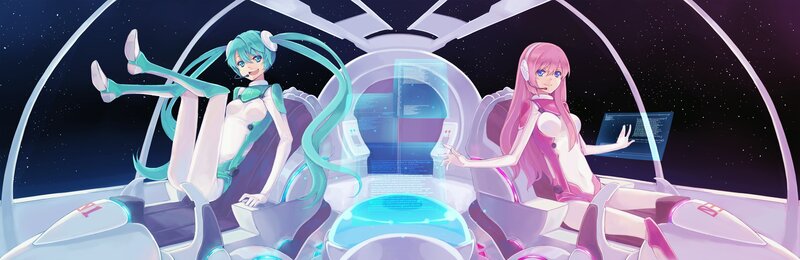 Anime girls in spaceship cockpit