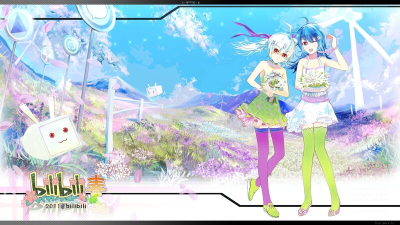 Anime girls in spring field