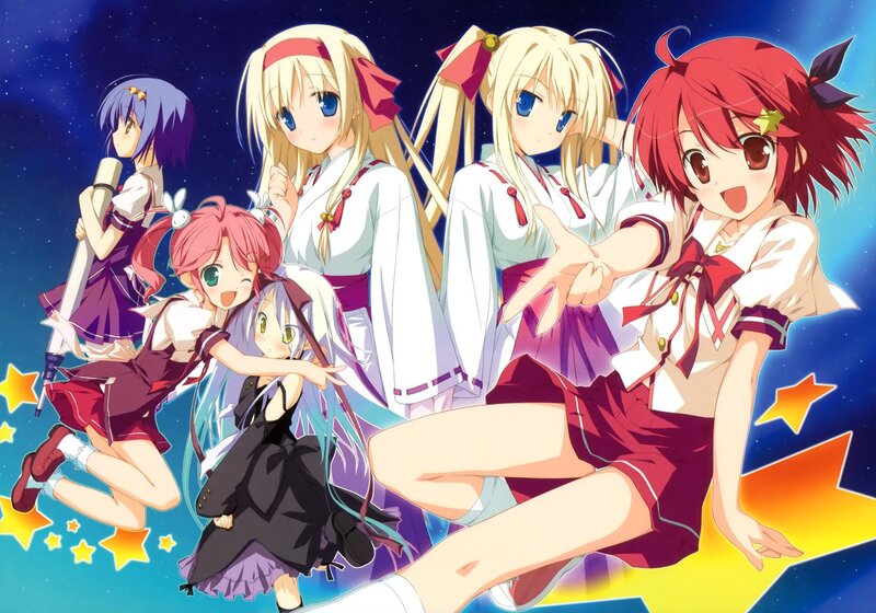 Anime girls in starry sky