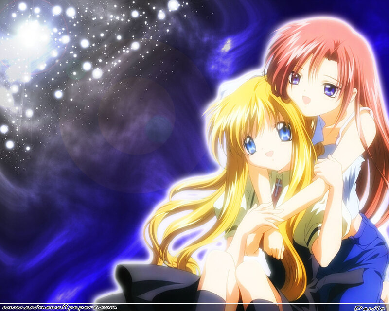 Anime girls in starry sky