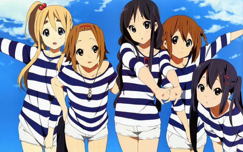 anime girls in striped shirts