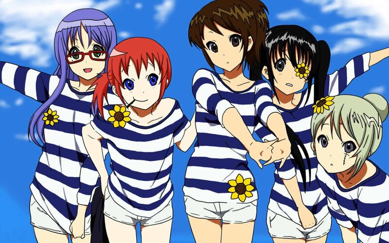 anime girls in striped shirts