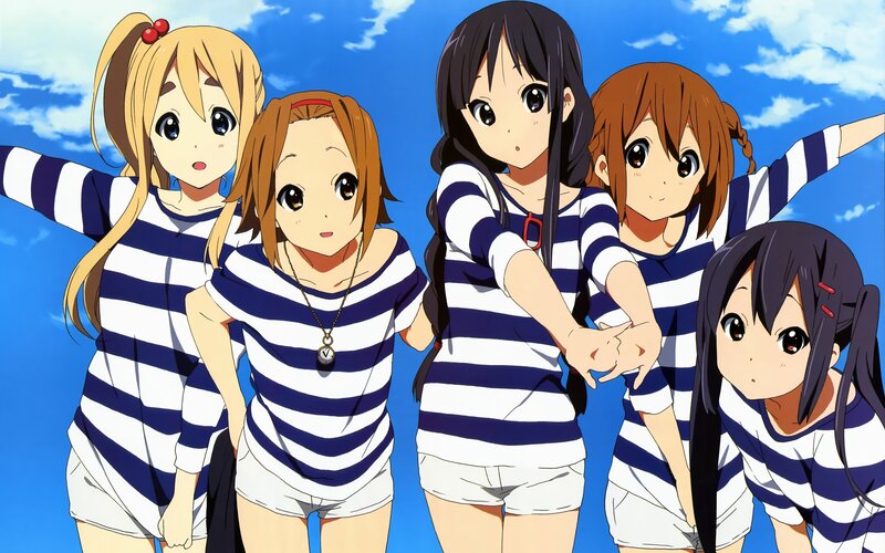 anime girls in striped shirts