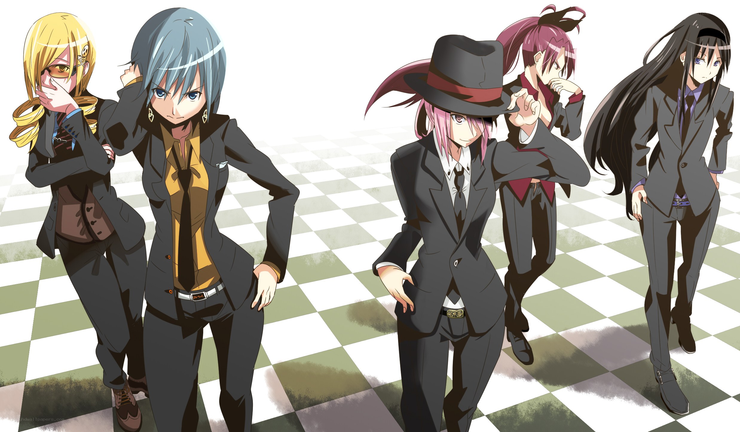 anime girls in suits