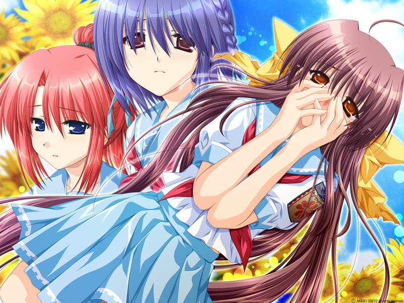 Anime girls in sunflower field