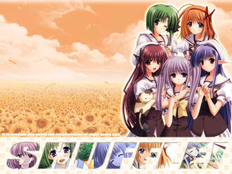 anime girls in sunflower field
