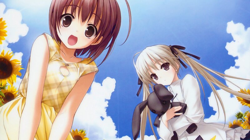 Anime girls in sunflower field