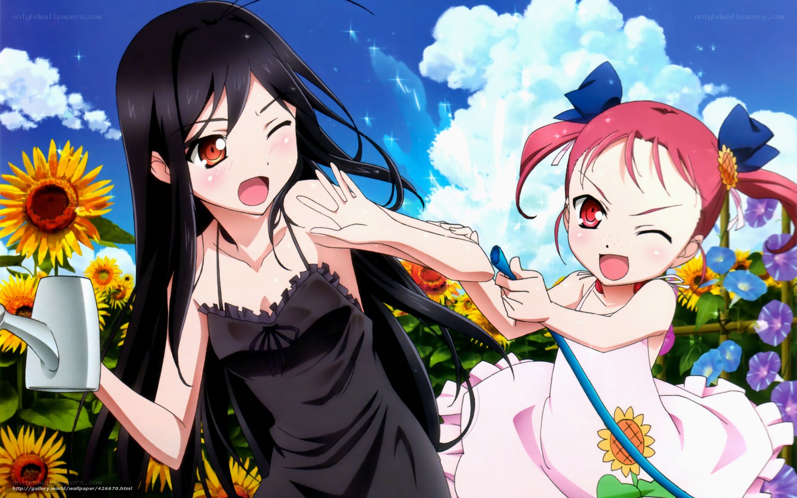 Anime girls in sunflower field