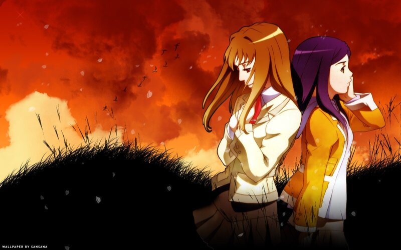 anime girls in sunset