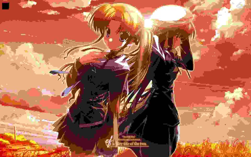 anime girls in sunset